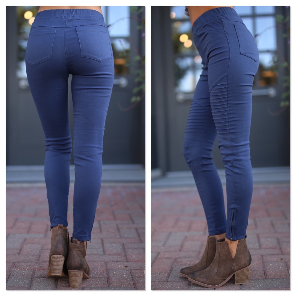 Navy Moto Jeggings - Picture 3 of 7